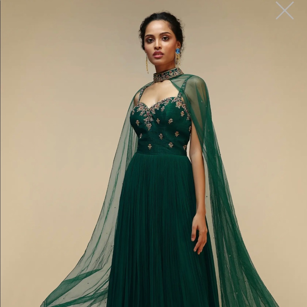 KALKI Fashion: Bottle Green Anarkali Gown With Cape